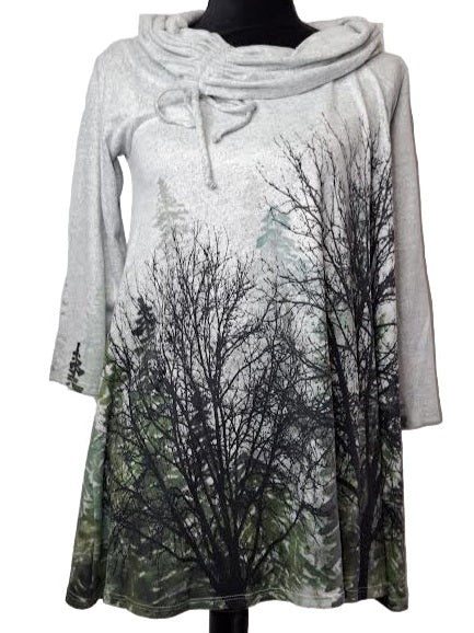 Shirt Pullover Long Ruffle Neck Grey Forest Long Sleeve&nbsp; Women's&nbsp; H3973R561