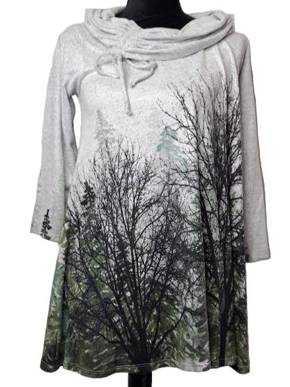 Shirt Pullover Long Ruffle Neck Grey Forest Long Sleeve&nbsp; Women's&nbsp; H3973R561
