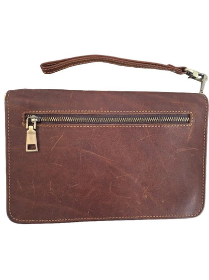 RT-Leather Organizer Brown 4 Leaf Zipper Closure RTBLO