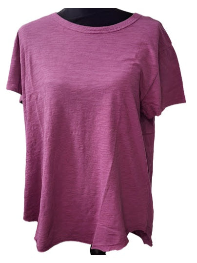 Tee Shirt Wild Berry Purple  Crew Neck Curve Hem 1/4  Sleeve Women's 44F-A2123