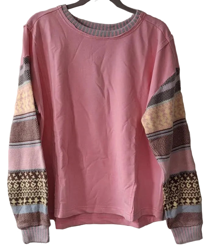 Top Pullover Cotton Candy Pink Knit 2 Long Sleeve Women's  ET72118PC