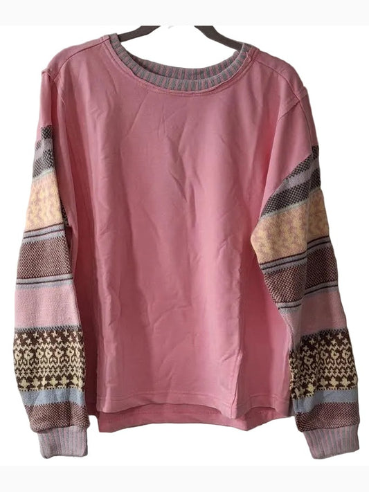 Top Pullover Cotton Candy Pink Knit 2 Long Sleeve Women's  ET72118PC
