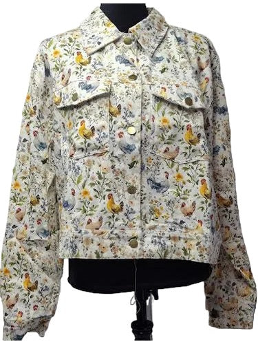 SM-Jacket White Rooster &amp; Floral Print&nbsp; Women's SM26081