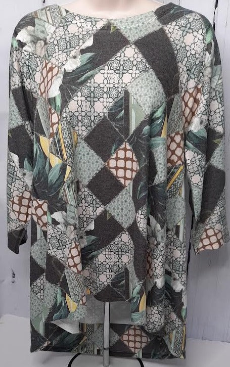 Shirt  Pullover Green  Abstract 3/4 Sleeve Women's-T208hC 