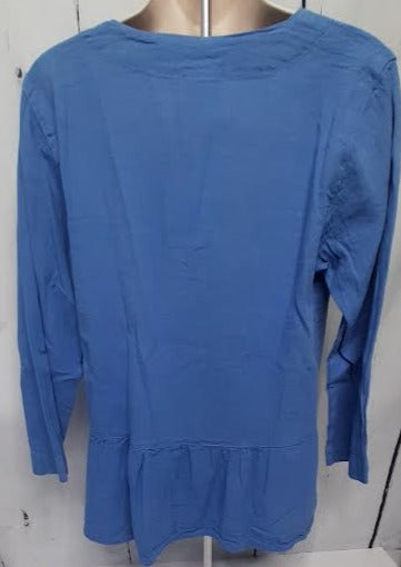 Top-Button Front V-Neck-Long Sleeve-Light Blue-Women's S-1677 