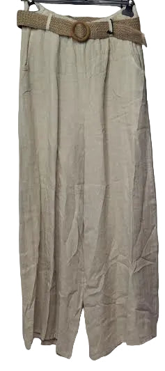 Pants / Belt Sand Beige Linen 2 Pocket  Women's One Size 9915B