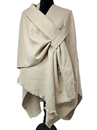 Wrap Cozy Solid Loop Through Ruana /Fringe Knit Cream Ba3553