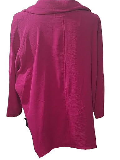 Tunic Pullover Magenta Hi/Lo Cowl Neck Women's Aft8019