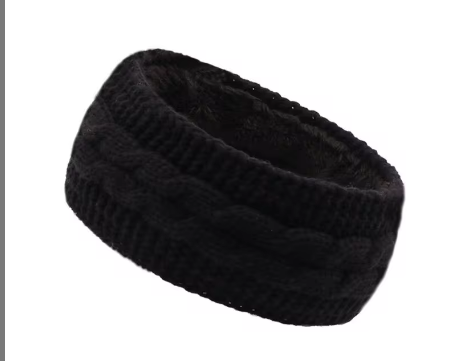 Headband Knitted /Fleece Inside One Size Black rhbkb 