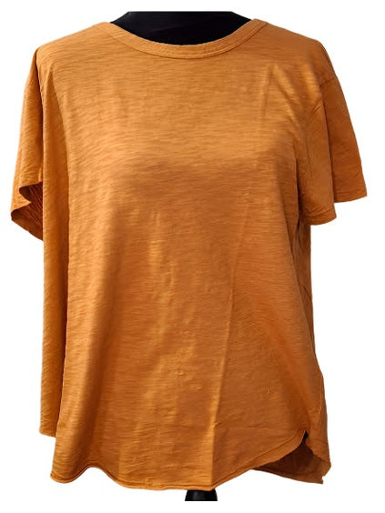 Tee Shirt Melted Carmel Orange  Crew Neck Curve Hem 1/4  Sleeve Women's 44F-A2123
