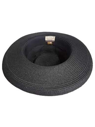 Hat Black Paper Braid Gambler Adjustable 2.75" Brim Women's-Hh3454B