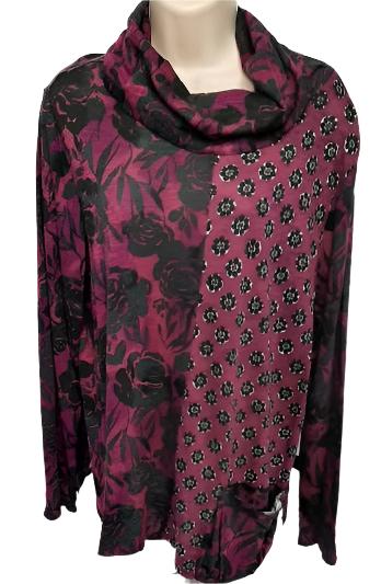 Women's Plum-Cowl Neck Floral Top 