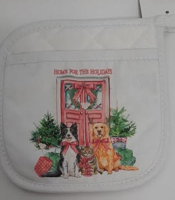 Christmas Dog's Home For The Holidays's-Pot Holder-7x7" 