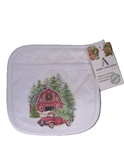 Avery Lane- Pot Holder Red Barn/Truck Christmas 7X7"&nbsp;