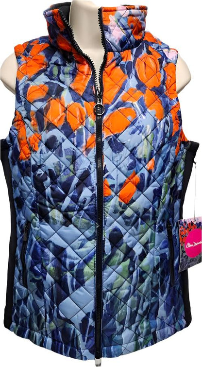 Vest Quilted Zipper Front Blue/Orange Women's 91716 