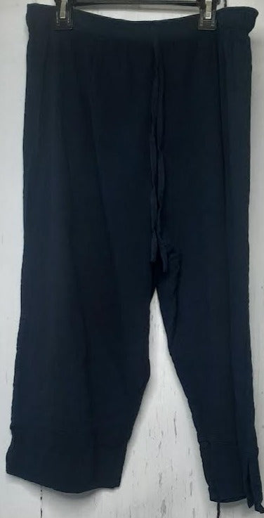 Pants-Navy Blue-Split Bottom Wide Leg Crop-Women's-S-1302 