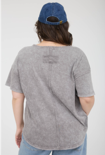 Shirt Pullover Plus Size Charcoal Knit Short Sleeve PJ5FP1005T1C