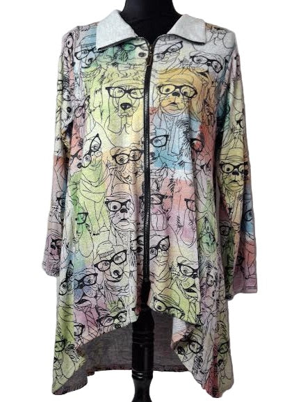 Jacket Zipper Front Eye Glass Dogs Long Sleeve&nbsp; Women's H6611R1265