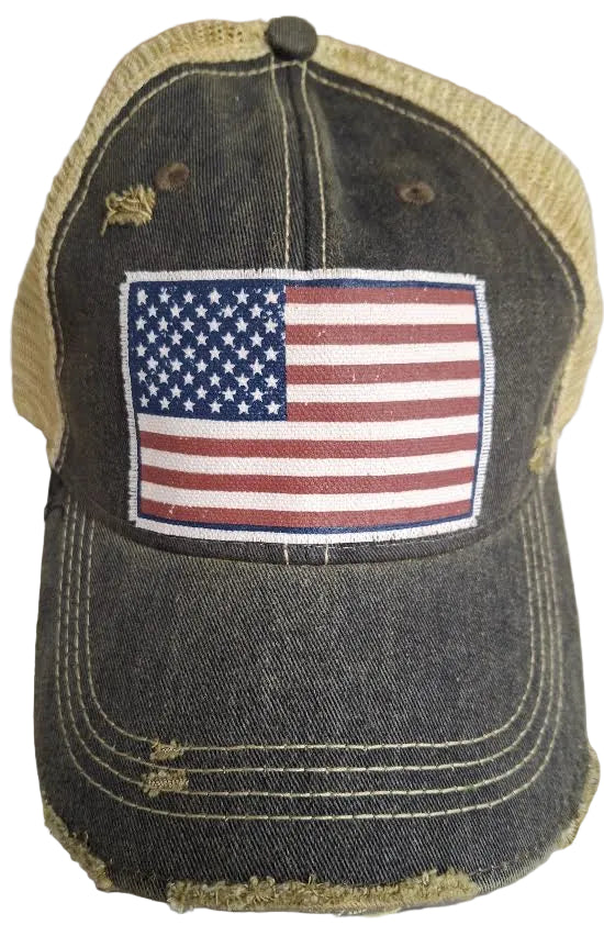 Vintage Life-Baseball Hat Black American Flag VLBAFH
