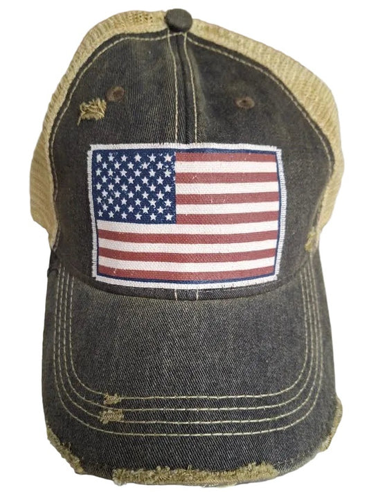 Vintage Life-Baseball Hat Black American Flag VLBAFH