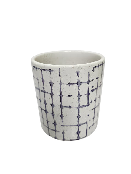Container  Ceramic 3 sizes White/Blue Hatch Patterened Cm3063
