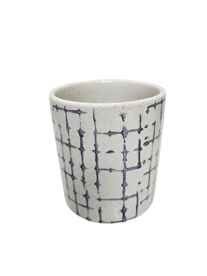 Container  Ceramic 3 sizes White/Blue Hatch Patterened Cm3063