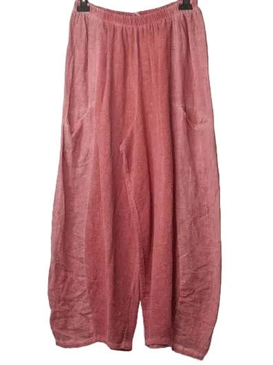 Pants Linen Water Melon  Gaucho Gauze  2 Low Pocket Wide Leg Women's One Size 9530W