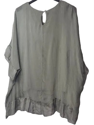 Top Pullover Shear 1 Button Back Silk  Sage/Green 1/4 Sleeve Women's One Size 64296S