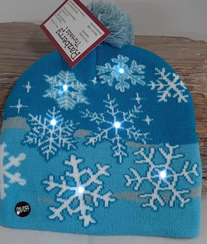 Christmas Light Blue Lighted Snowflake Child's Beanie Hat 