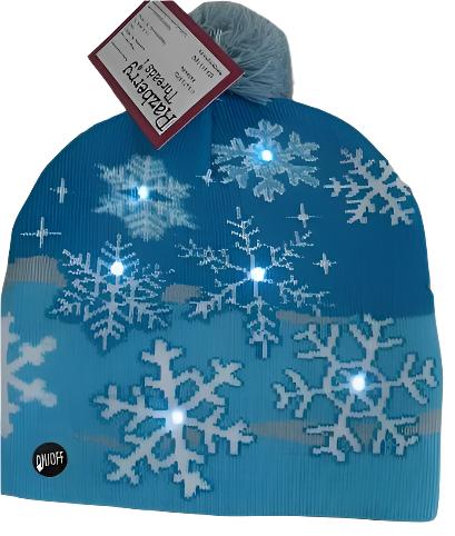 Christmas Light Blue Lighted Snowflake Child's Beanie Hat 