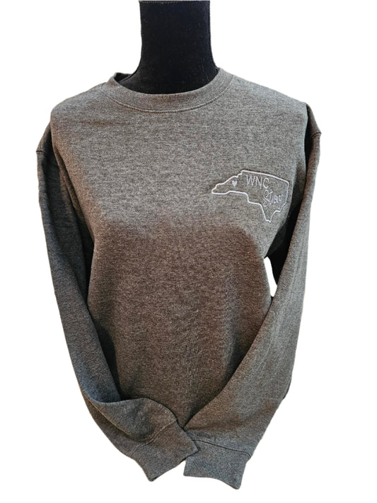 WNC Logo Crewneck Embroidered Sweatshirt  Charcoal with logo on chest 1 color Embroidery 