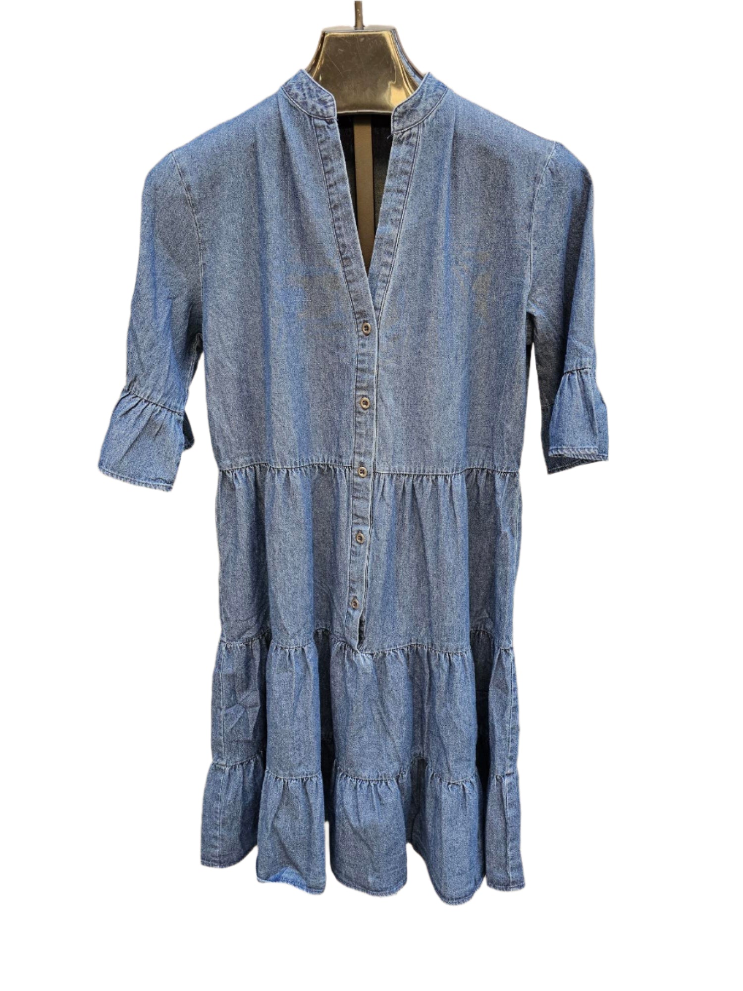 Dress Tiered Ruffle Denim Button Front Women's Sdres300 dark 