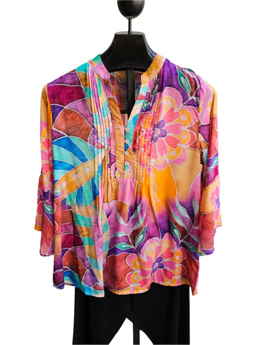 Blouse Jules Bali Floral Pleated Flare Sleeve Jules-1-Ar 
