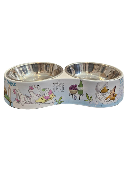 Dog Bowl Double Feeder Pet Feeder Waterer 