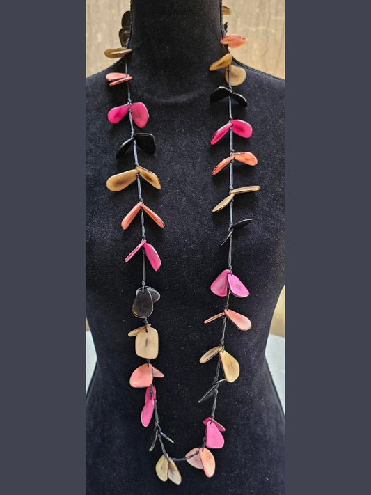 Tagua Necklace    SC410-FS-PK-ON  Pink/Black/Ivory 