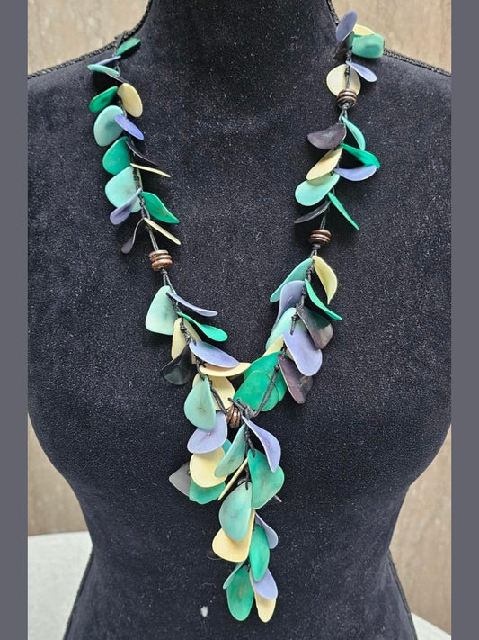 Tagua Necklace  LC1620-BB-ES COMBO Celeste   Teal/Lime/ Blue/Cream 