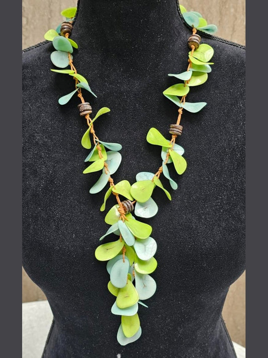 Tagua Necklace  LC1620-Celeste-Li   Lime/ Blue 