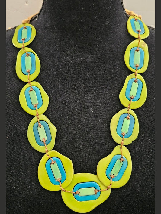 Tagua Necklace  LC1648-LI_TQ  Blue/Green 