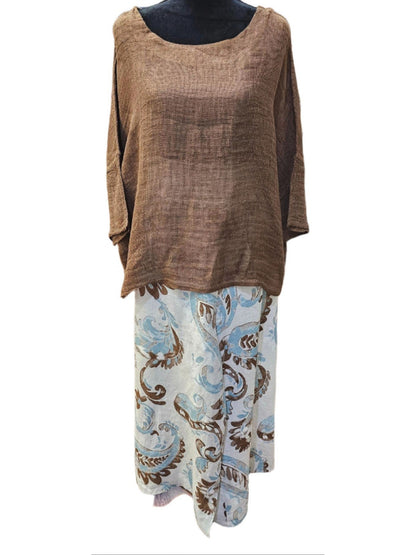 Pants Linen White Back ground Floral Design Button Wide Leg Side Pockets  Women's