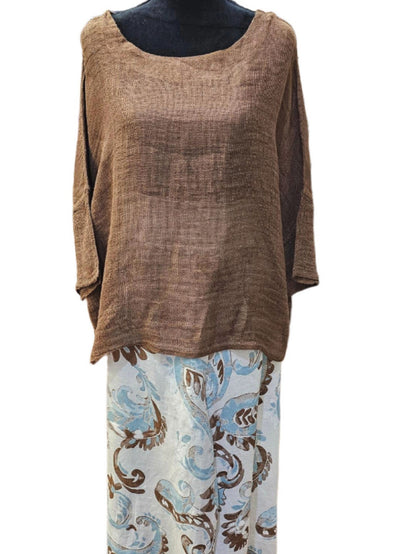 Top Pullover Linen /Gauze Brown Women's