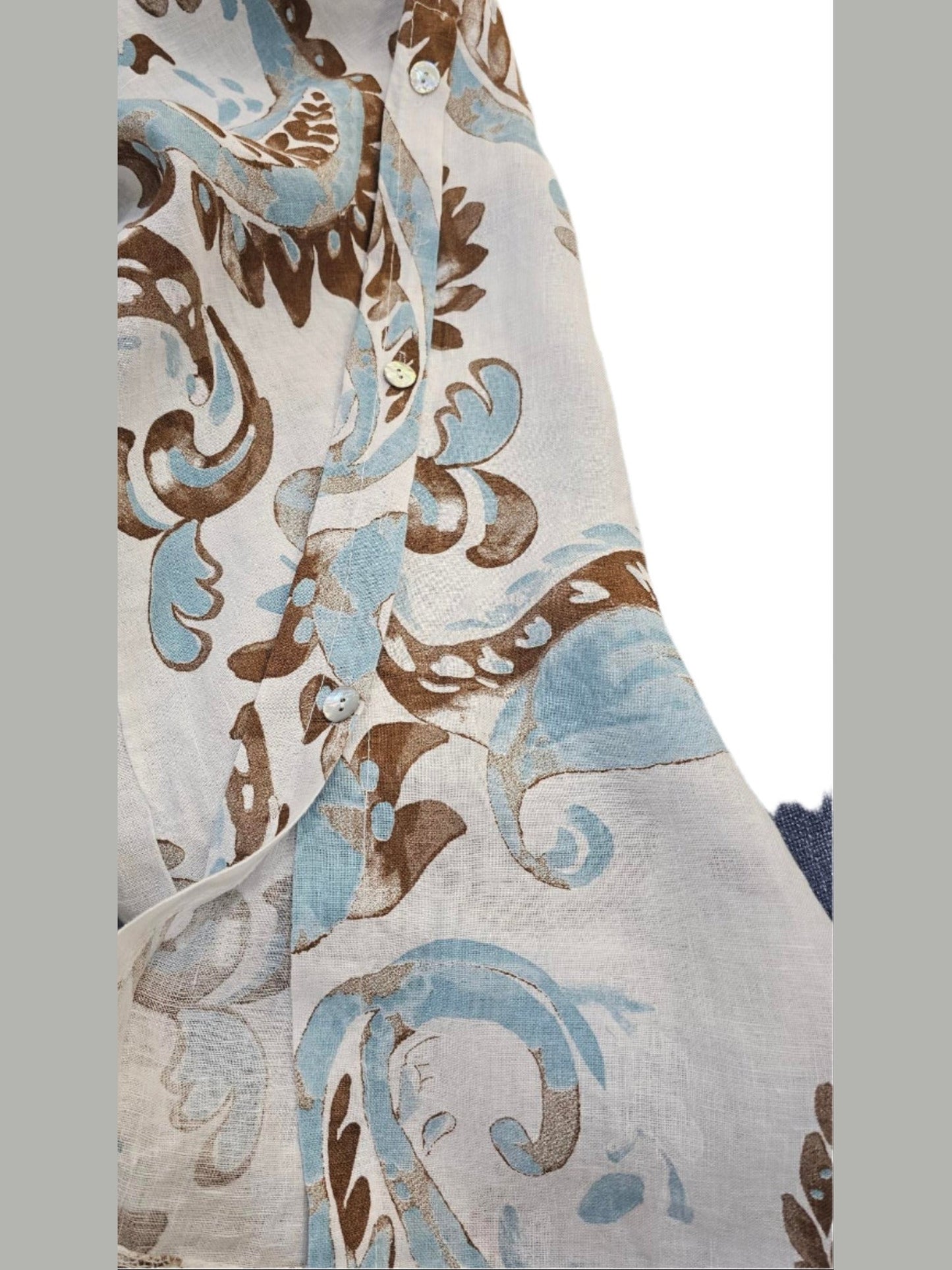 Pants Linen White Back ground Floral Design Button Wide Leg Side Pockets  Women's