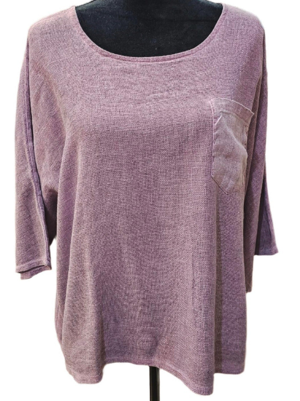 Top Pullover Mesh Linen  Rose Color with Linen Pocket Women's