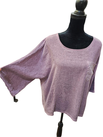 Top Pullover Mesh Linen  Rose Color with Linen Pocket Women's