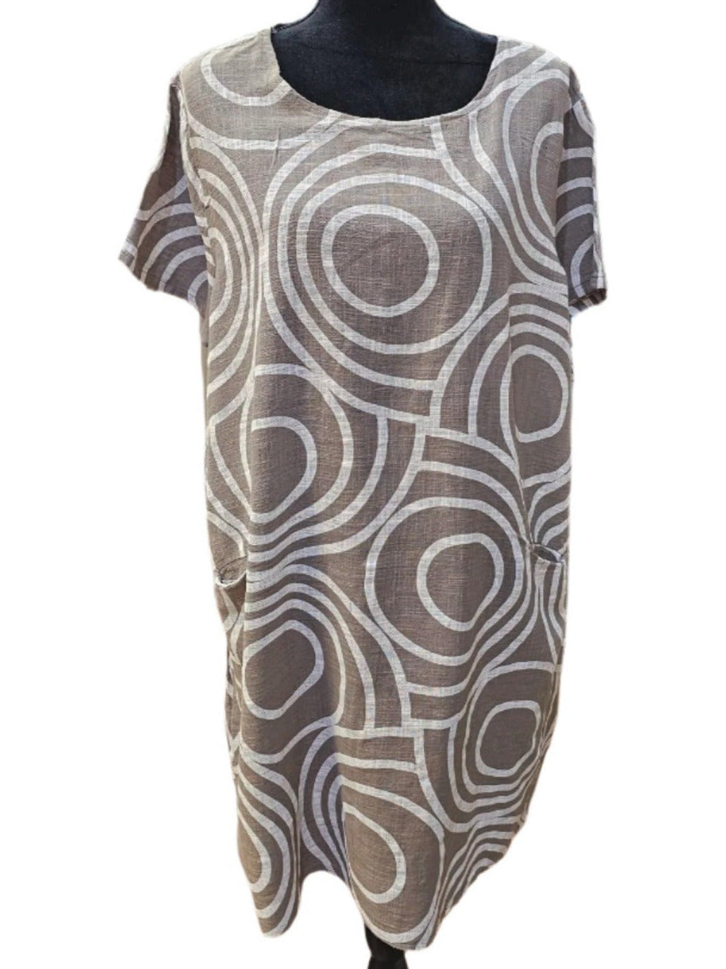 Dress Tunic / Linen Taupe/White 2 Pocket Women's