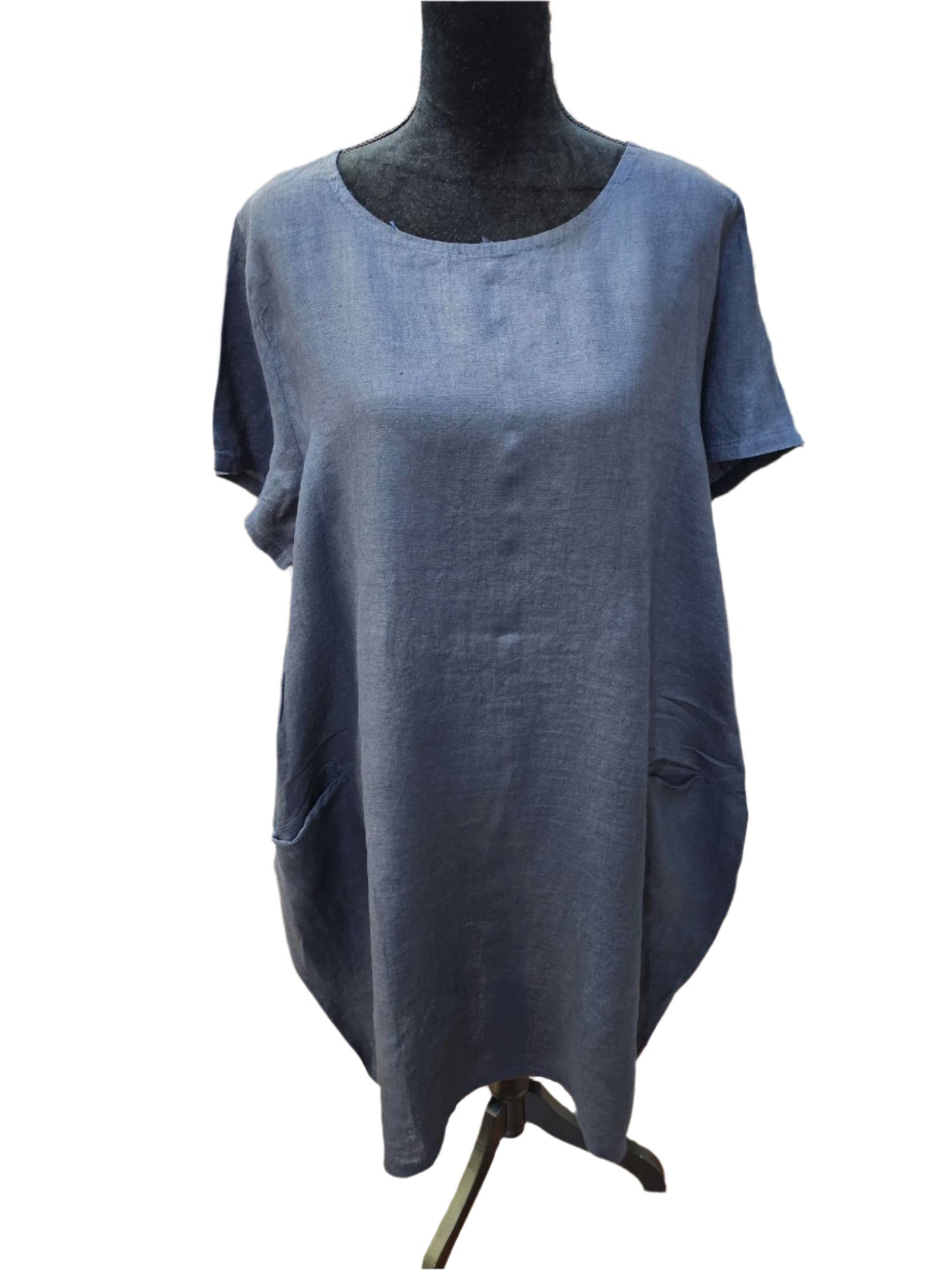 Dress Linen 2 Pocket Navy Color Women's