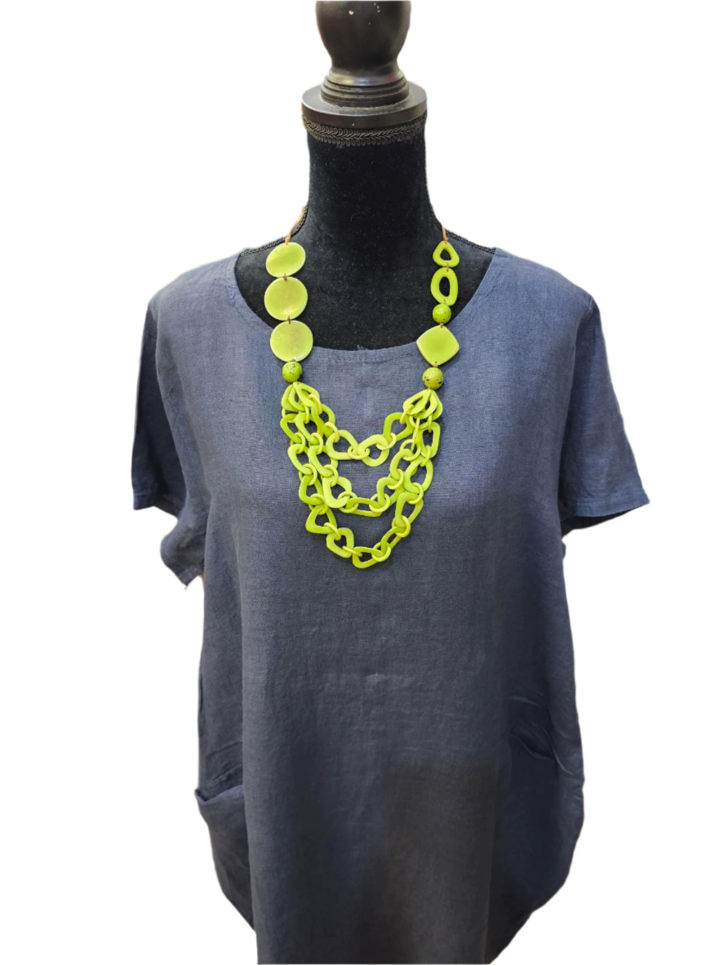 Dress Linen 2 Pocket Navy Color Women's