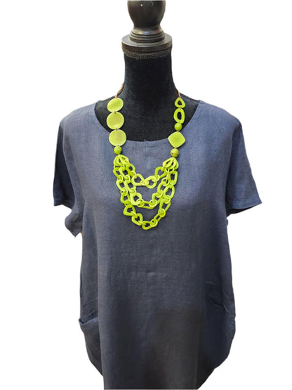 Dress Linen 2 Pocket Navy Color Women's