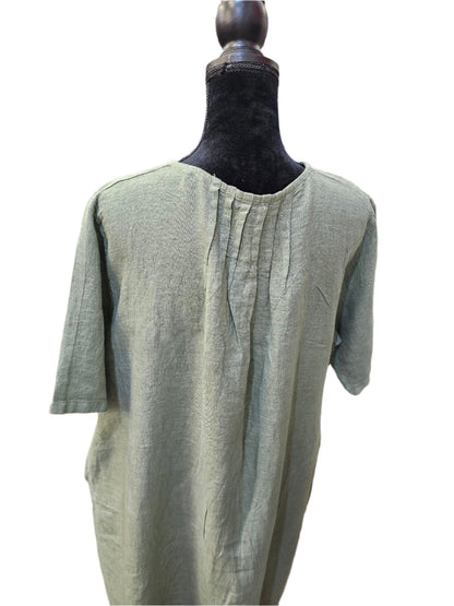 Dress Linen 2 Pocket Olive Green Color Women's