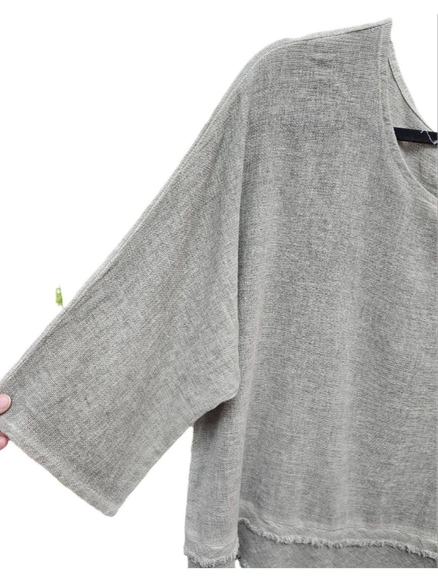 Top Pullover Mesh Linen  Sage Green Colors Women