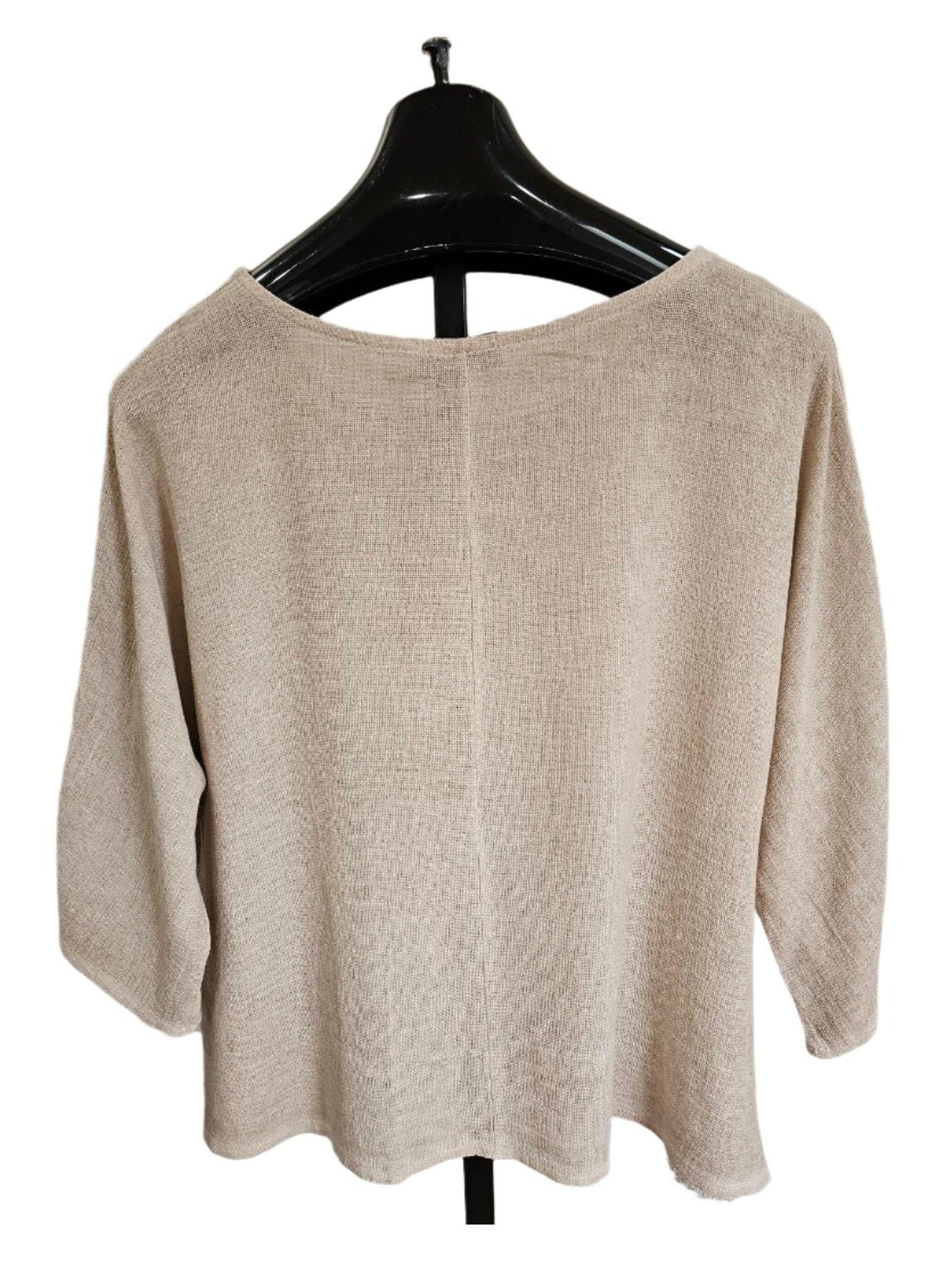 Top Pullover Beige Ruffled Gauze 3/4 Sleeve  Women's One Size 9902M